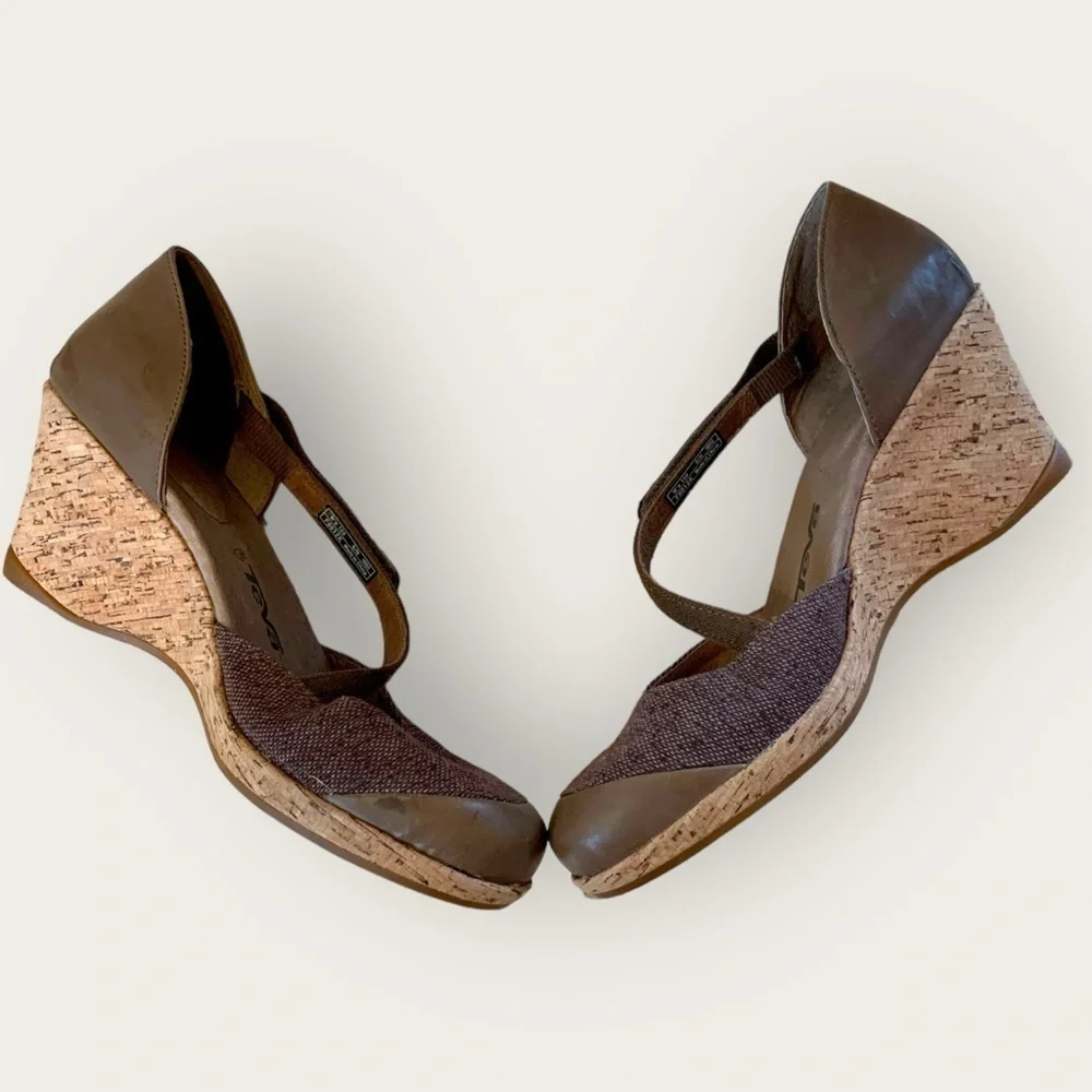 Teva Riviera Mary Jane Cork 3 inch High Heeled Closed Toe Brown Sandals Size 10 - Picture 5 of 10